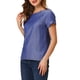 thumbnail image 4 of BLUSA CHAMBRAY DE MANGA CORTA Y CUELLO REDONDO PARA MUJERES INSPIRAR CHIC CON ABERTURAS LATERALES TAMAÑO S AZUL OSCURO, 4 of 6