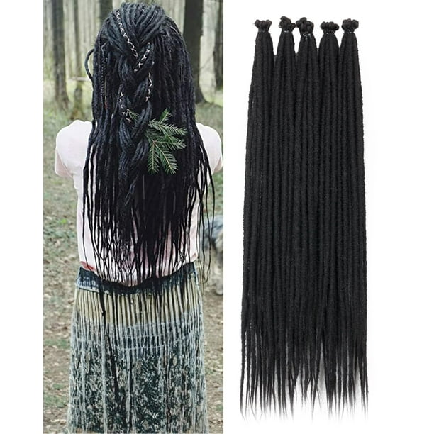 Extensiones de rastas de un solo extremo de 24 pulgadas para mujeres (0,6 cm de ancho, 50 hebras, color burdeos degradado) Extensiones de rastas sintéticas suaves de pelo de ganchillo de imitación (24