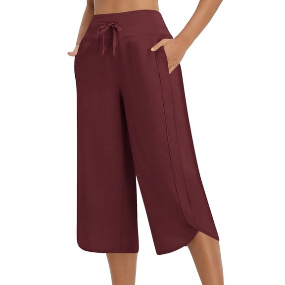 Posijego Capri Pants for Women Workout Yoga Wide Leg Capris Loose Casual Cropped Pants with Pockets