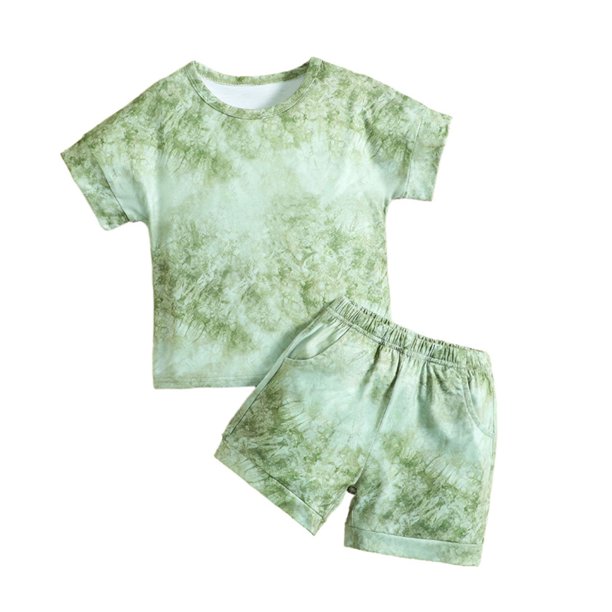 Gibobby Conjunto de pantalones para niños pequeños bebés Niñass primavera verano algodón estampado manga corta camiseta Tops pantalones cortos trajes ropa(Verde, 3-4 Años)
