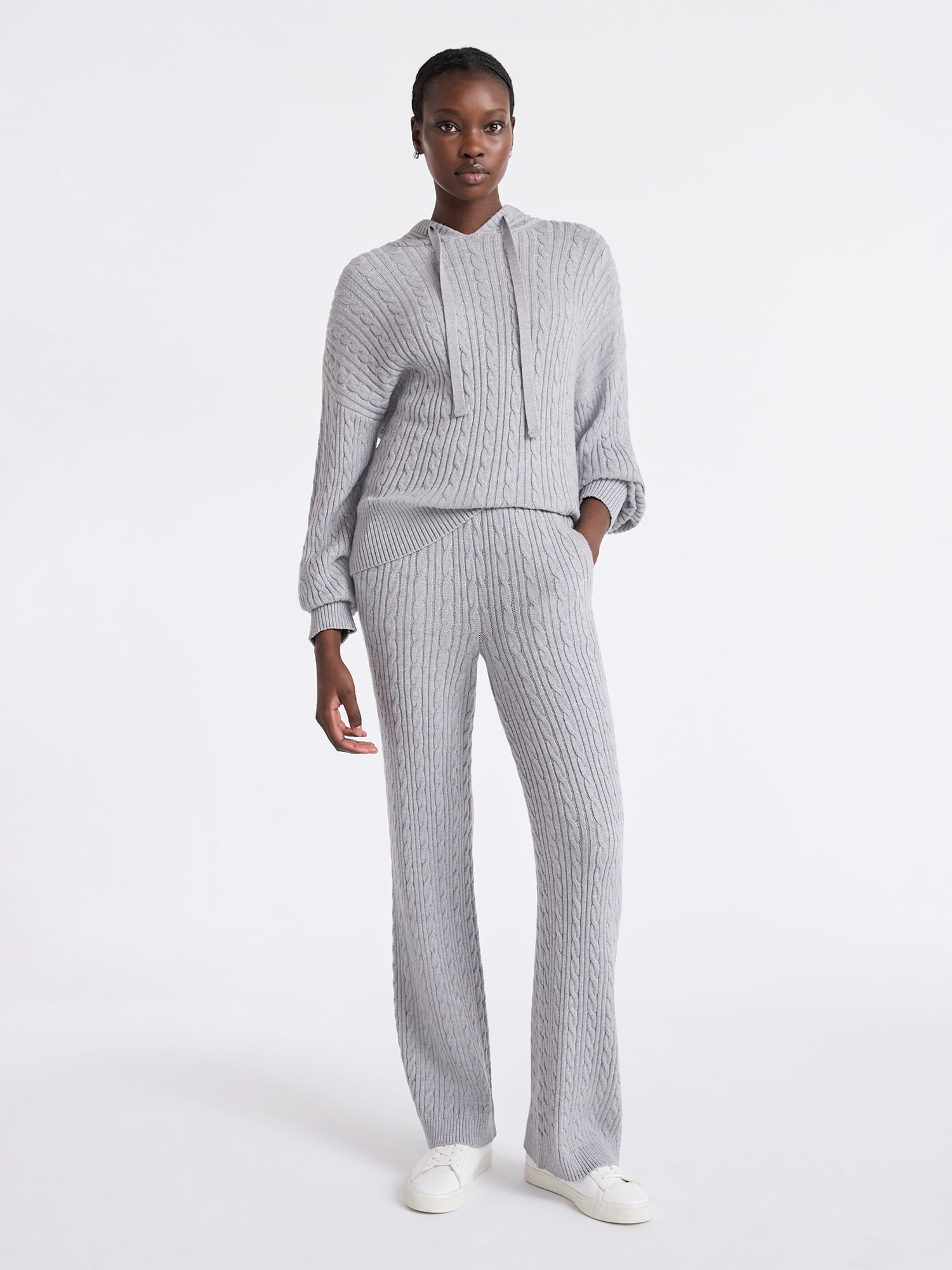 Free Assembly Women's Cozy Yarn Wide Leg Cable Knit Sweater Pants, Size XS-XXL