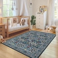 thumbnail image 2 of 4x6 Washable Area Rug for Living Room, Floral Large Entryway Kitchen Rug Non Slip, Ultra Soft Stain Resistance Carpet for Bedroom Laundry Room, Dark Blue, 2 of 6
