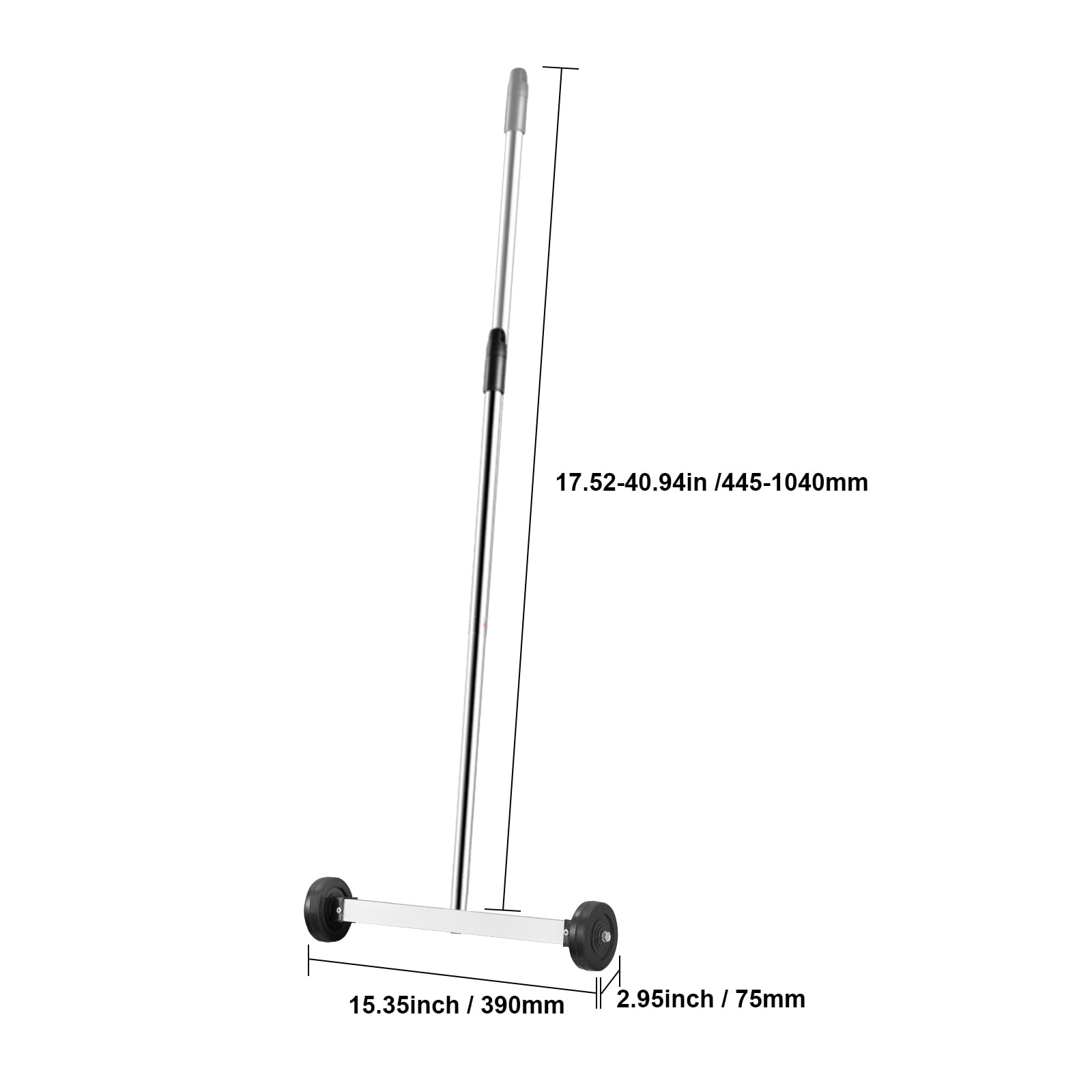 SKYSHALO Magnetic Broom with Rolling Wheels, 15" Compact Size, 8 lbs Holding Force, Telescopic Handle for Comfort, Portable Magnet Roller for Collecting Metal Debris, Simplifies Cleaning