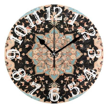 Retro Boho Pattern 10 inch Wall Clocks Non Ticking Easy to Read Battery Decorative for Home Bathroom Kitchen Bedroom Living Room
