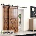 thumbnail image 2 of Homacer Black Rustic Single Track Bypass Sliding Barn Door Hardware Kit, for Two/Double Doors, 9ft Long Flat Track, Straight Design Roller, Heavy Duty, for Interior & Exterior Use, 2 of 7