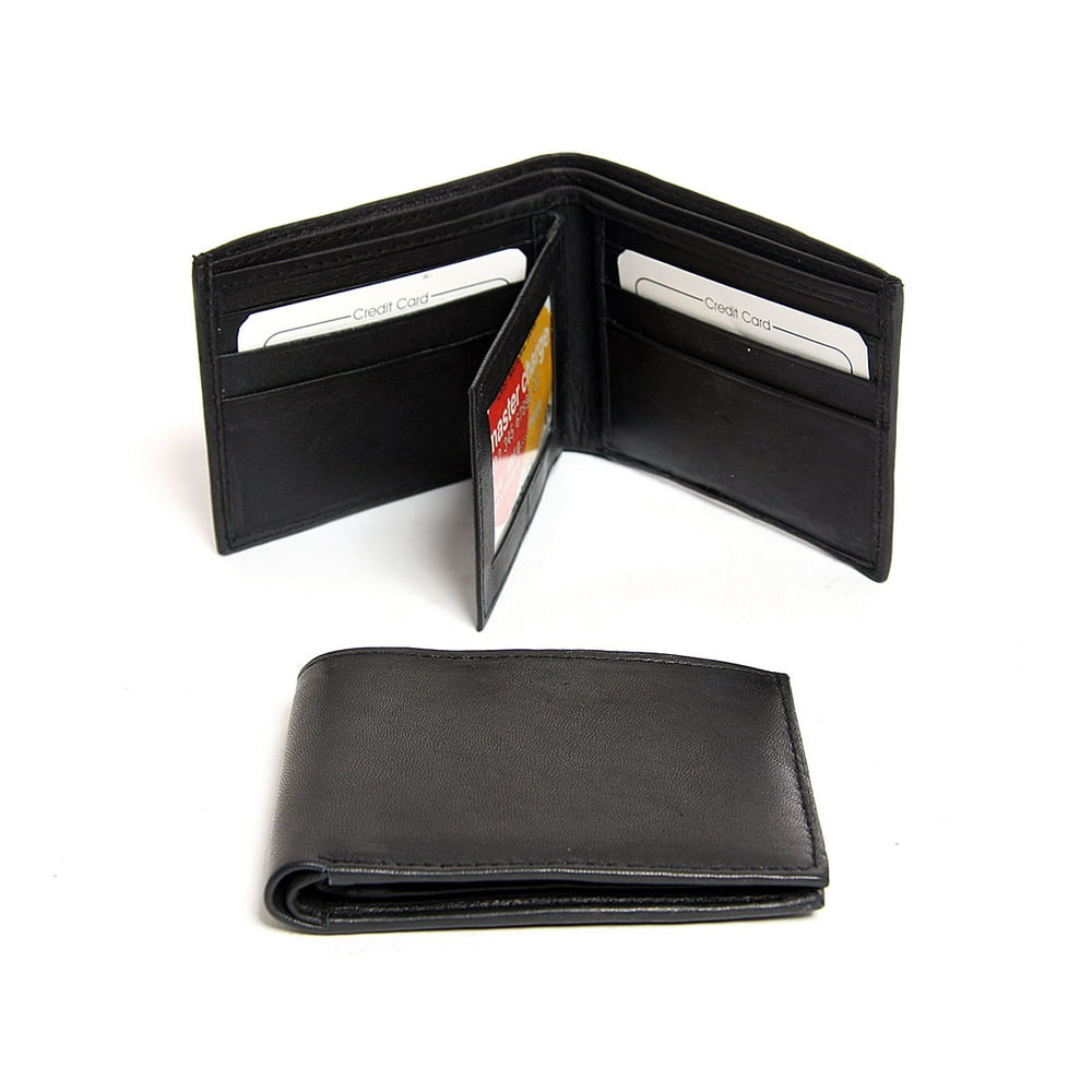Men's Mens 2 Id Window 6 Credit Card BiFold Leather Wallet Black Wallet