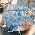 thumbnail image 4 of Blue Red Seahorse Coastal Round Tablecloth 55-60 Inch Round Fitted Table Cloth with Elastic Edge, Blue Wood Beach Coral Nautical Waterproof Table Cover Protector for Outdoor Picnic Party Dining, 4 of 9