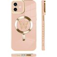 thumbnail image 4 of for iPhone 12 Case [Support for Magsafe] Butterfly Pattern Magnetic Plating Screen Protector Luxury Elegant Case Camera Protector Soft Shockproof Protective Corner Back Cover -Pink, 4 of 6