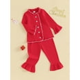 thumbnail image 3 of xiaxaixu Toddler Girls 2Pcs Pajamas Set Long Sleeve Ruffle Trim Button Down Shirt and Pants Set Sleepwear, 3 of 8