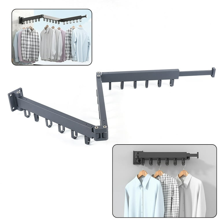 Folding Clothes Rack Wall Mount Thickened Aluminum Clothes Organizer Home  Retractable Indoor Outdoor Balcony Cloth Drying