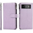 thumbnail image 7 of Compatible with Google Pixel 6 Pro Wallet Case,[6 Card Slots] [Wrist Strap] [Stand Feature] Detachable 2 in 1 Magnetic Zipper Leather Cover Case for Google Pixel 6 Pro,6.71" Purple, 7 of 7