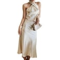 thumbnail image 5 of Douhoow Women Halter Dress Shiny Sleeveless Elastic Slim Knee Length Cocktail  Dress, 5 of 8