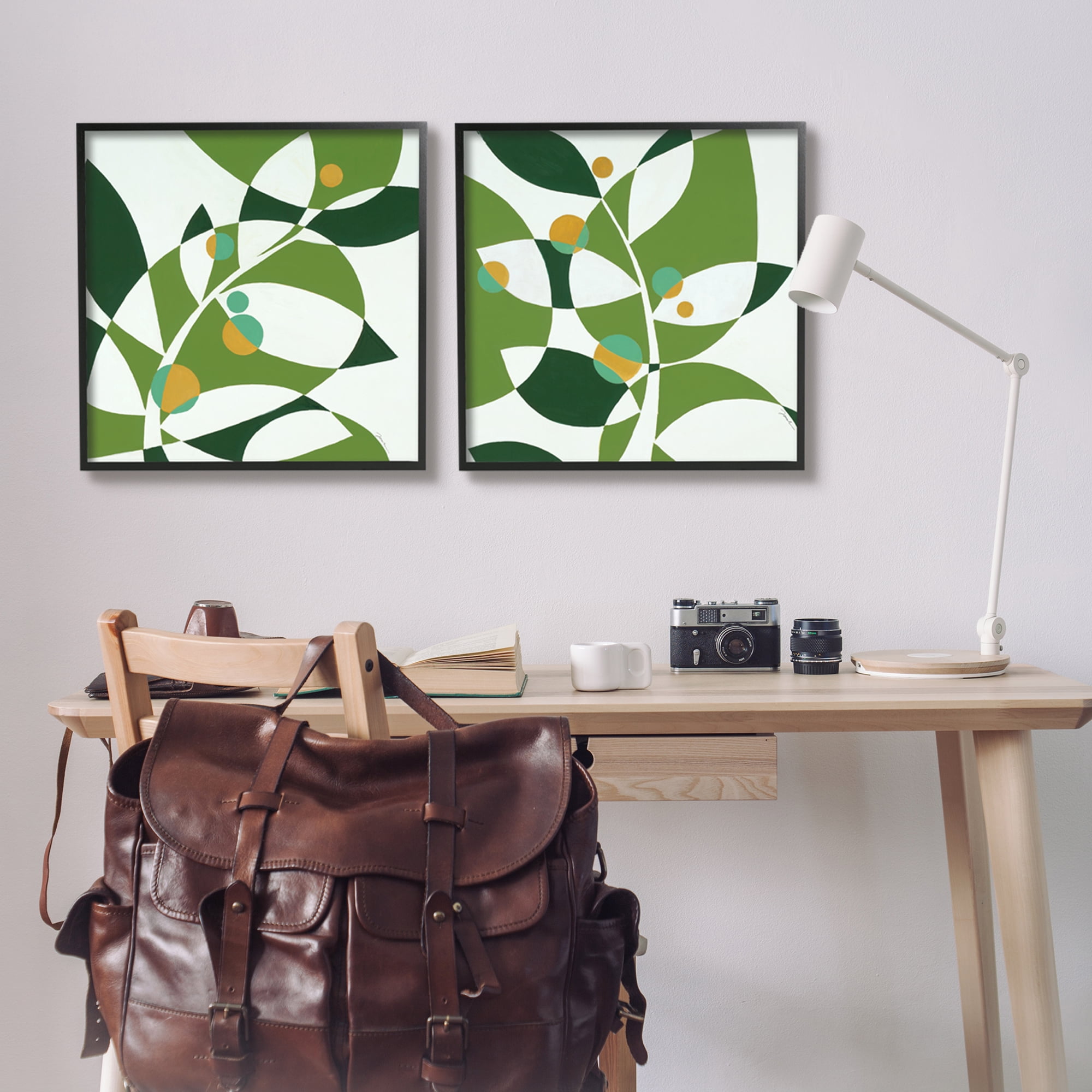 Stupell Industries Tropical Leaves Abstraction Abstract Painting Black Framed Art Print Wall Art, 24 x 24, Set of 2