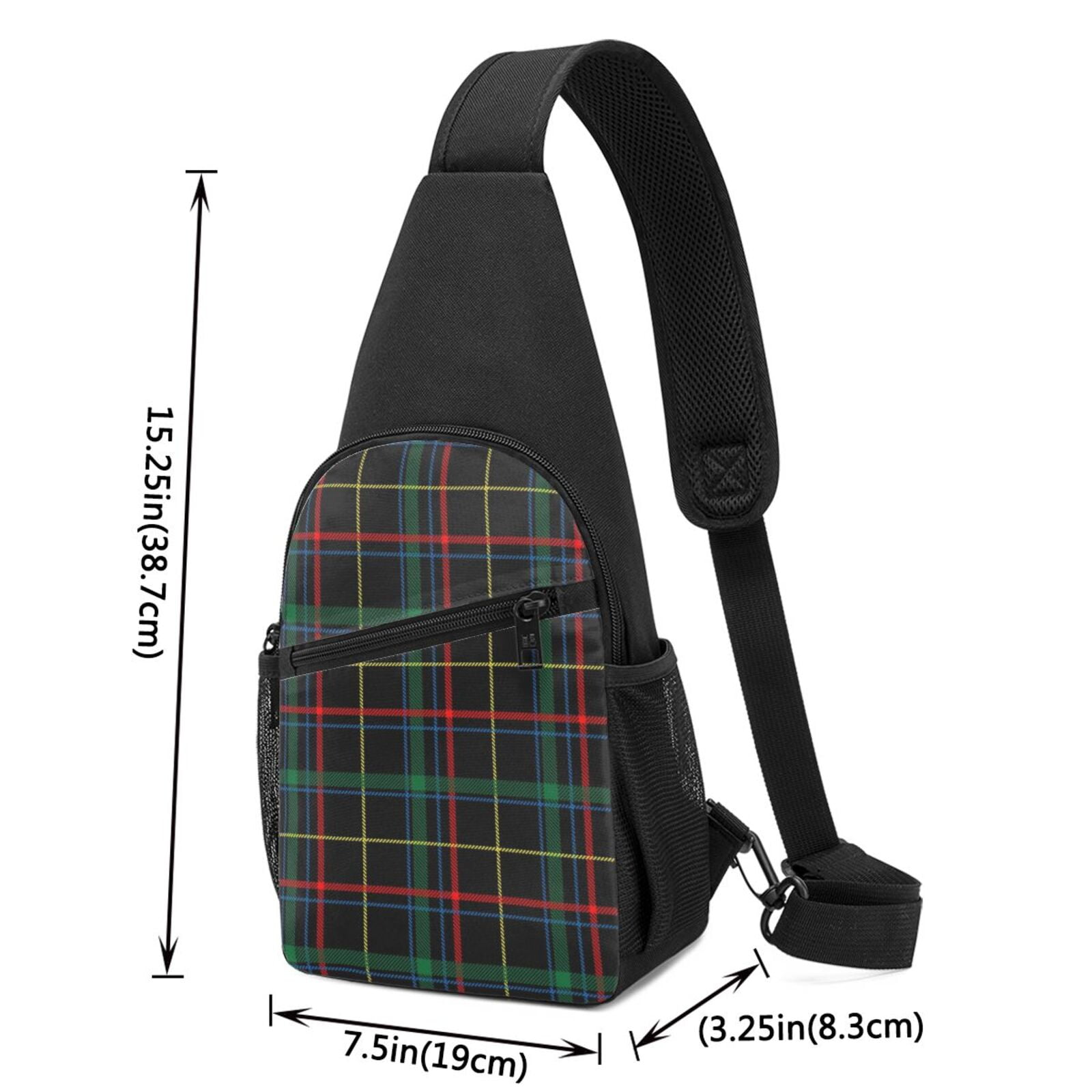 Xecao's Buffalo Plaid Dark Green Print Sling Bag: A Versatile Chest, Shoulder, and Crossbody Backpack for Casual Days Out, Perfect for Both Men and Women