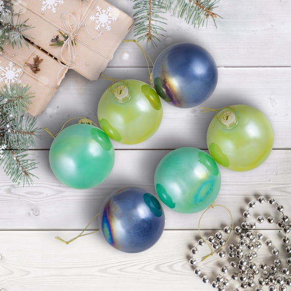Northlight Shiny Glass Ball Christmas Ornaments - 3" (80mm) - Blue, Green and Teal - 6ct