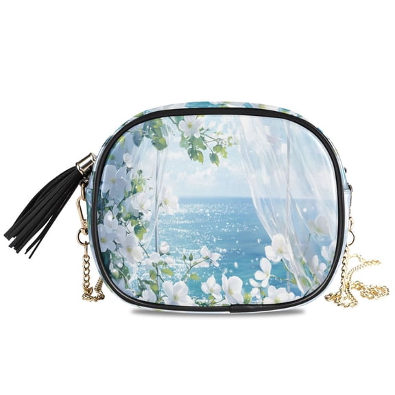 Womens Casual Chain Shoulder Bag Simple style Curtains and Flowers by Sea Crossbody Bag
