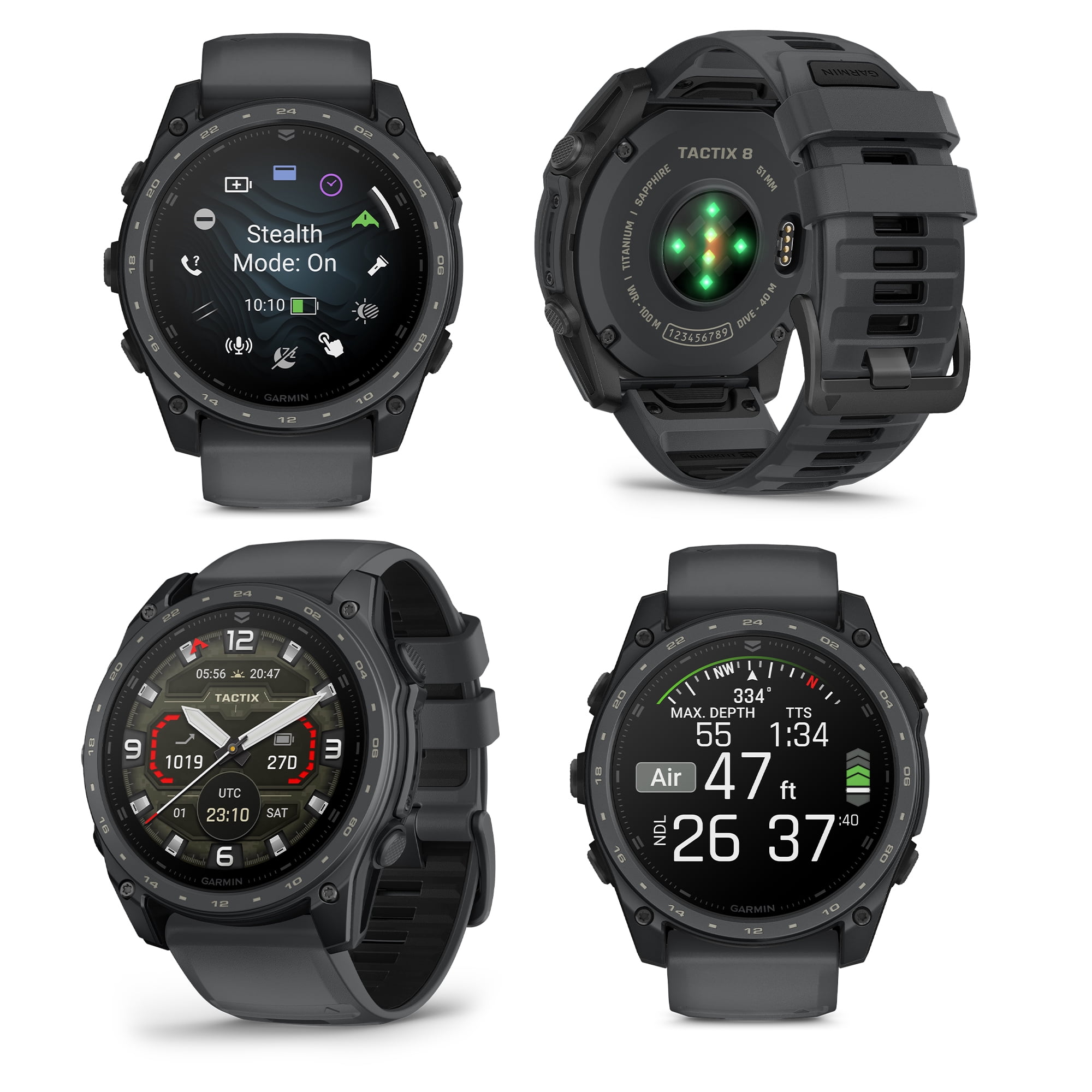 Garmin tactix 8 Tactical Smartwatch, 51mm AMOLED, Titanium Sapphire Case, Applied Ballistics Ultralight, Multiband GPS, Built-In Flashlight, Slate Gray Cerakote Bundle