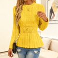 thumbnail image 3 of Women's Chunky Knit Crew Neck Long Sleeve Knit Top, Pleated Hem Top with Long Sleeves, Soft Lightweight Jumper Tops, 3 of 8