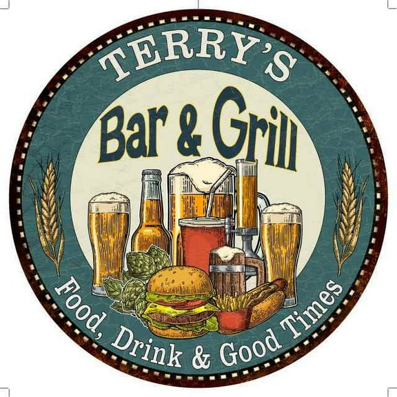 TERRY'S Bar and Grill 14" Round Metal Sign Kitchen Wall Decor 100140023231