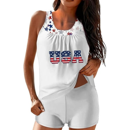 GZWYHT Bikini Sets for Women American Flag Womens Swimsuit Thong Bikini Sets for Women Fourth Of July Swimsuit Women Tankini Swimsuits for Women White XL