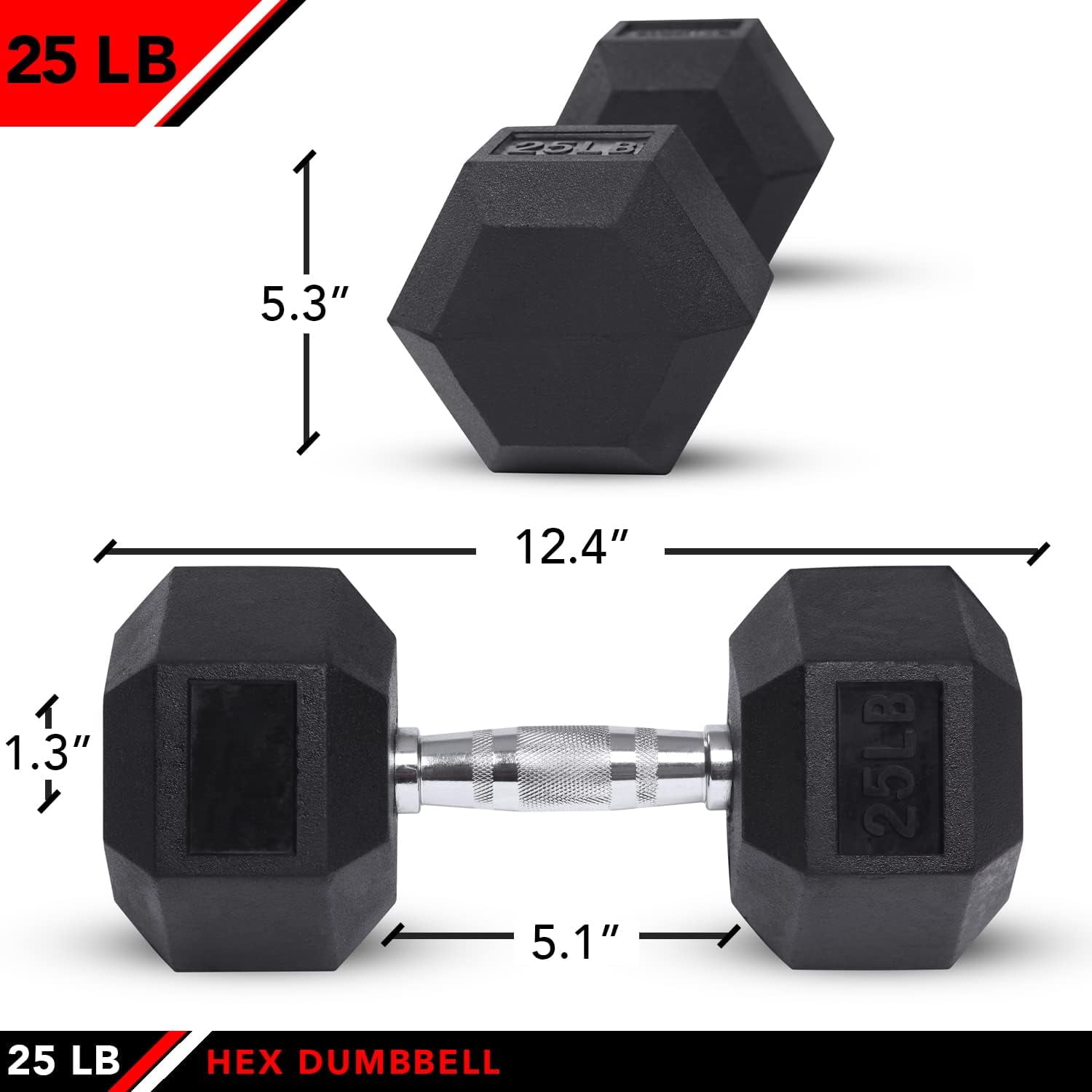 JFIT Rubber Hex Dumbbells - 8 Size Options - Hex Shaped Heads Prevent Rolling and Injury - Ergonomic Hand Weights for Exercise, Muscle, Strength and Weight Training