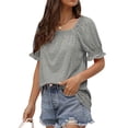 thumbnail image 4 of HUBERY Women Square Neck Ruffled Backless Puff Short Sleeve Solid Color Top, 4 of 5
