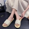 thumbnail image 4 of Ndbuld Womens Slip On Flip Flops Ring Toe Strappy Summer Gladiator Flat Sandals Faux Straw Travel Linen Slippers Summer Outer Beach Flat Heel Cool Slippers White, 4 of 4