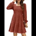 thumbnail image 2 of Vestido Estilo Babydoll Informal de Otoño con Cuello Cuadrado y Larga para Mujer. Rojo Ladrillo L, 2 of 7