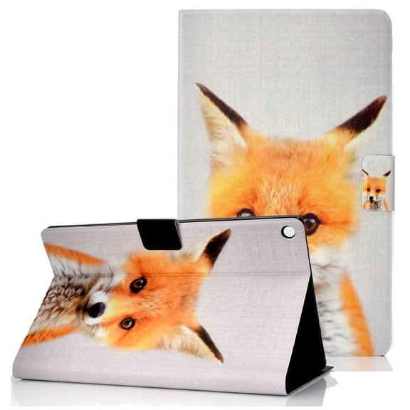 Allytech Fire HD 10 Case 2017 7th Gen, 2015 5th Gen, PU Leather Slim Fit Smart Cover Auto Sleep Wake Folio Multi Angle Stand Protective Case for Amazon Kindle Fire HD 10 10.1" Tablet, Cute Fox