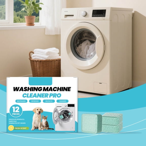 Washer Cleaner Tablets 12-Pack – Gentle Limescale, Stain & Odor Remover Cleaner for Daily Home Use, Keeps Washing Machine Fresh, Easy to Use, Safe for Front & Top Loaders