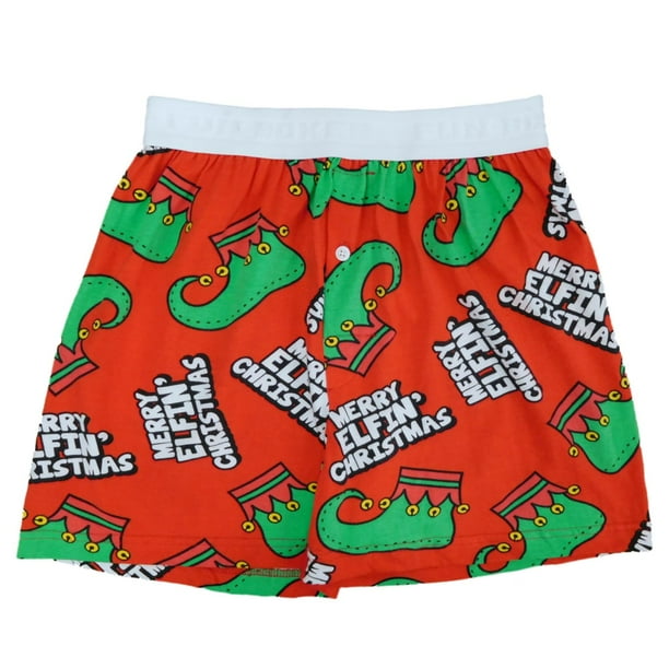Fun Boxers Fun Boxers Mens Red Merry Christmas Elf Holiday Boxer
