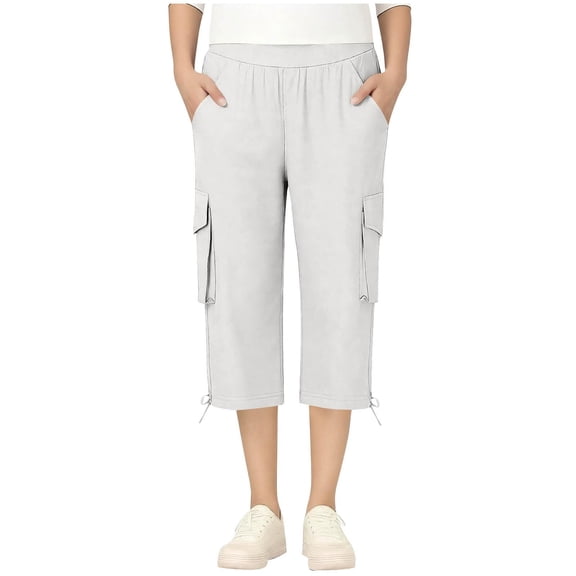 Posijego Teens Girls Capri Pants High Waisted Multiple Pockets Capris Summer Causal Outdoor Hiking Travel Cropped Pants