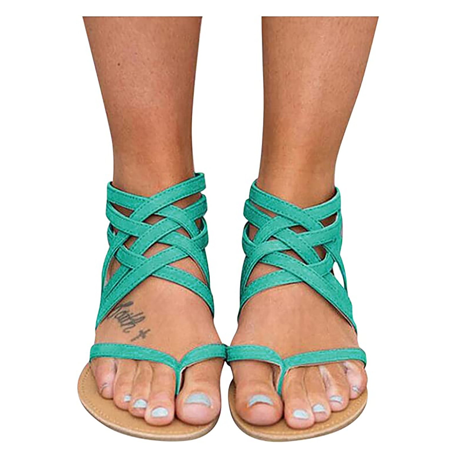 Women Sandals 2019 New Summer Leather Sandals Flip Flop Flat Sandals Casual Beach Shoes Ladies 43,Beige,4