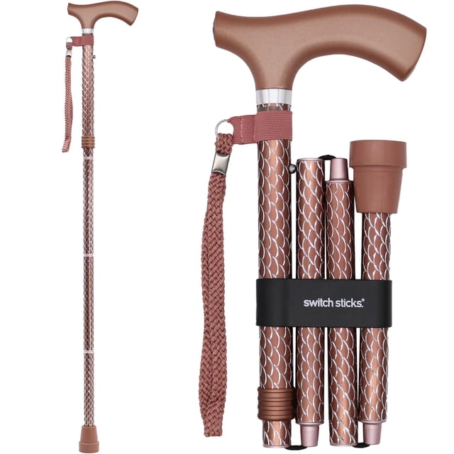 Bastón plegable Switch Sticks para mujer y hombre - Ajustable de 81 a 94 cm, ligero, con mango ergonómico de madera y punta de goma antideslizante. Soporta 120 kg. Bastones para mujer para mayor estab