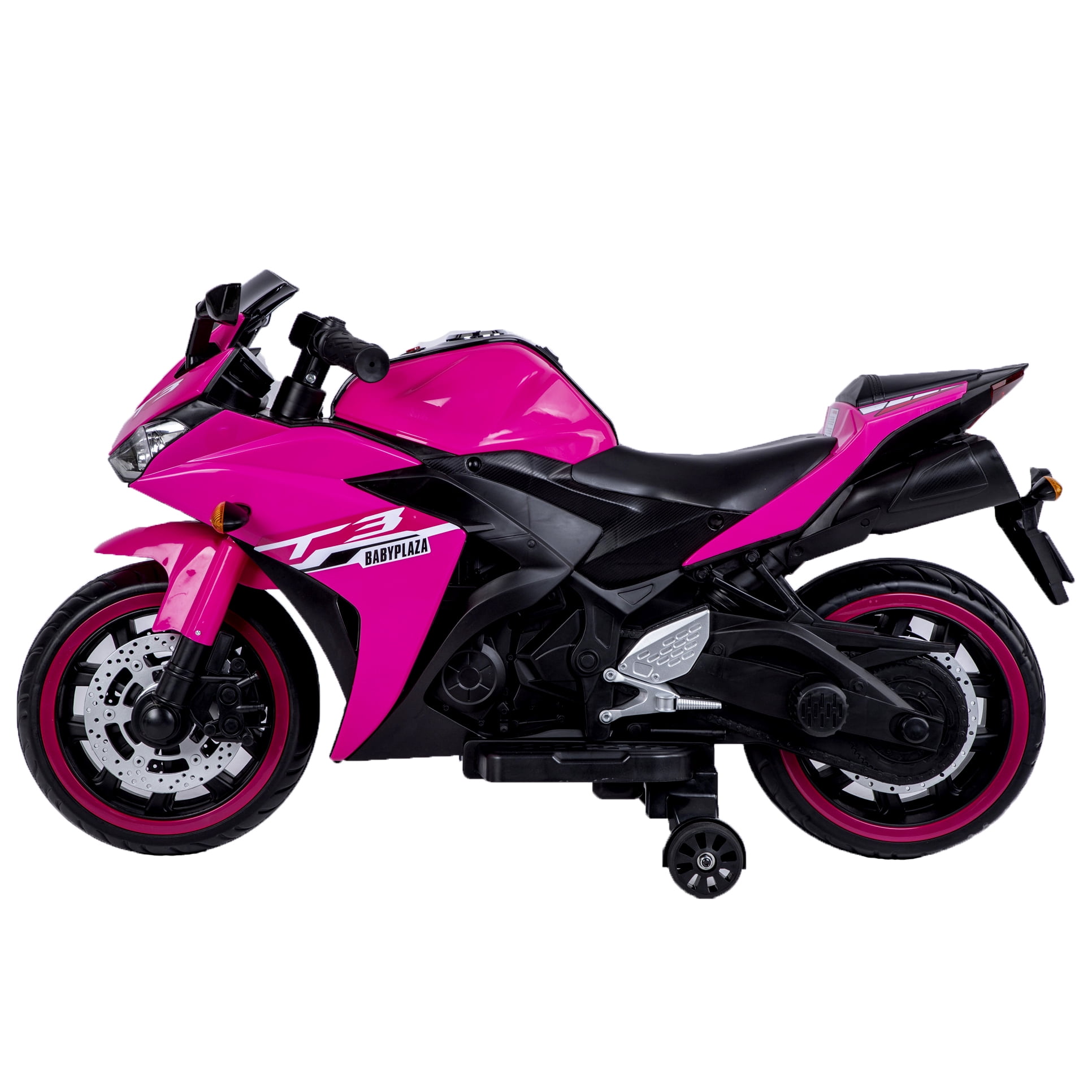 HNH 12V Pink Motorcycle, Ride on Motorcycle for Kids 3-8 Yeas, Battery Powered Motorbike with Light Wheels and Bluetooth, 4Mph