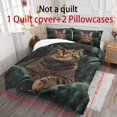 thumbnail image 4 of ZIATUBLES Twin Size 3-Piece Green Cat Portrait Print Duvet Cover Set, Soft Easy-Care Zipper Closure Bedding, Modern Bedroom Decor Includes 1 Duvet Cover & 2 Pillowcases, 4 of 8