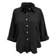 thumbnail image 5 of Yubnlvae Black Women's Cotton Button up Shirt with Rolled Sleeves And 7 Inch Sleeves Women's Summer Casual V Neck Beach Cotton Top, 4Xl, 5 of 8