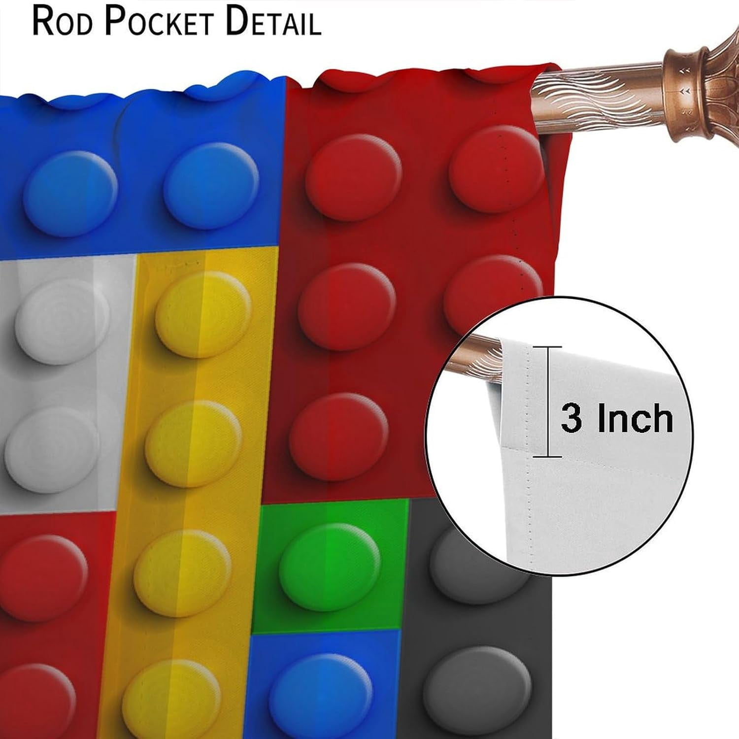 Kids Building Blocks Toy Curtains, Color Constructor Blocks Window Treatments for Bedroom Abstract Contour Colorful Plastic Brick Geometric Print Pattern Window Drapes for Playroom 84x84in