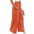 thumbnail image 2 of Mumubreal Women's Wide Leg Linen Pants Drawstring High Waist Palazzo Pants Flowy Beach Lounge Trousers with Pockets, 2 of 7