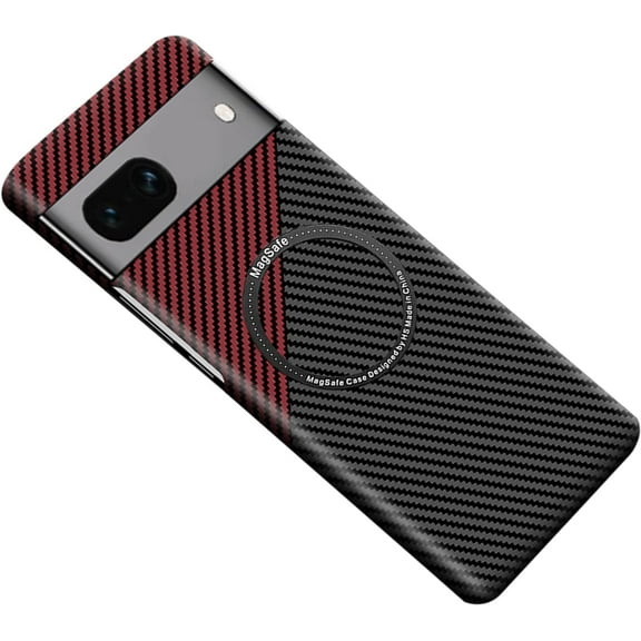 Magnetic for Google Pixel 8 Case Carbon Fiber Texture Compatible with MagSafe Slim Minimalist Style Military Grade Shockproof Protective Case, Black&Red