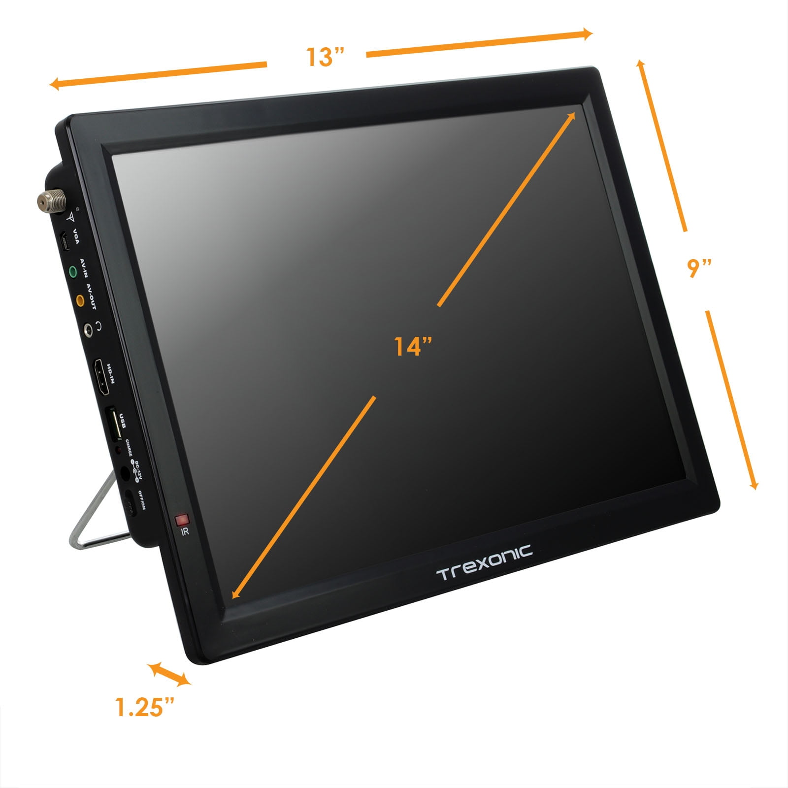 Trexonic Portable Rechargeable 14" LED TV with HDMI, SD/MMC, USB, VGA, AV In/Out And Built-in Digital Tuner