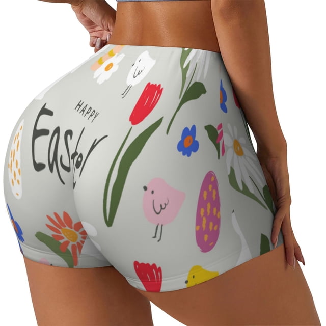 Fotbe Happy Easter Shorts Sin Costuras – Shorts Deportivos de Cintura Alta para Mujer, Elásticos para Gimnasio, Yoga, Running o Ciclismo-Medium