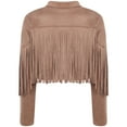 thumbnail image 5 of TiaoBug Women's Faux Suede Fringe Cropped Jacket Long Sleeve Vintage Cardigan Swing Tassel Outwear Light Brown L, 5 of 7