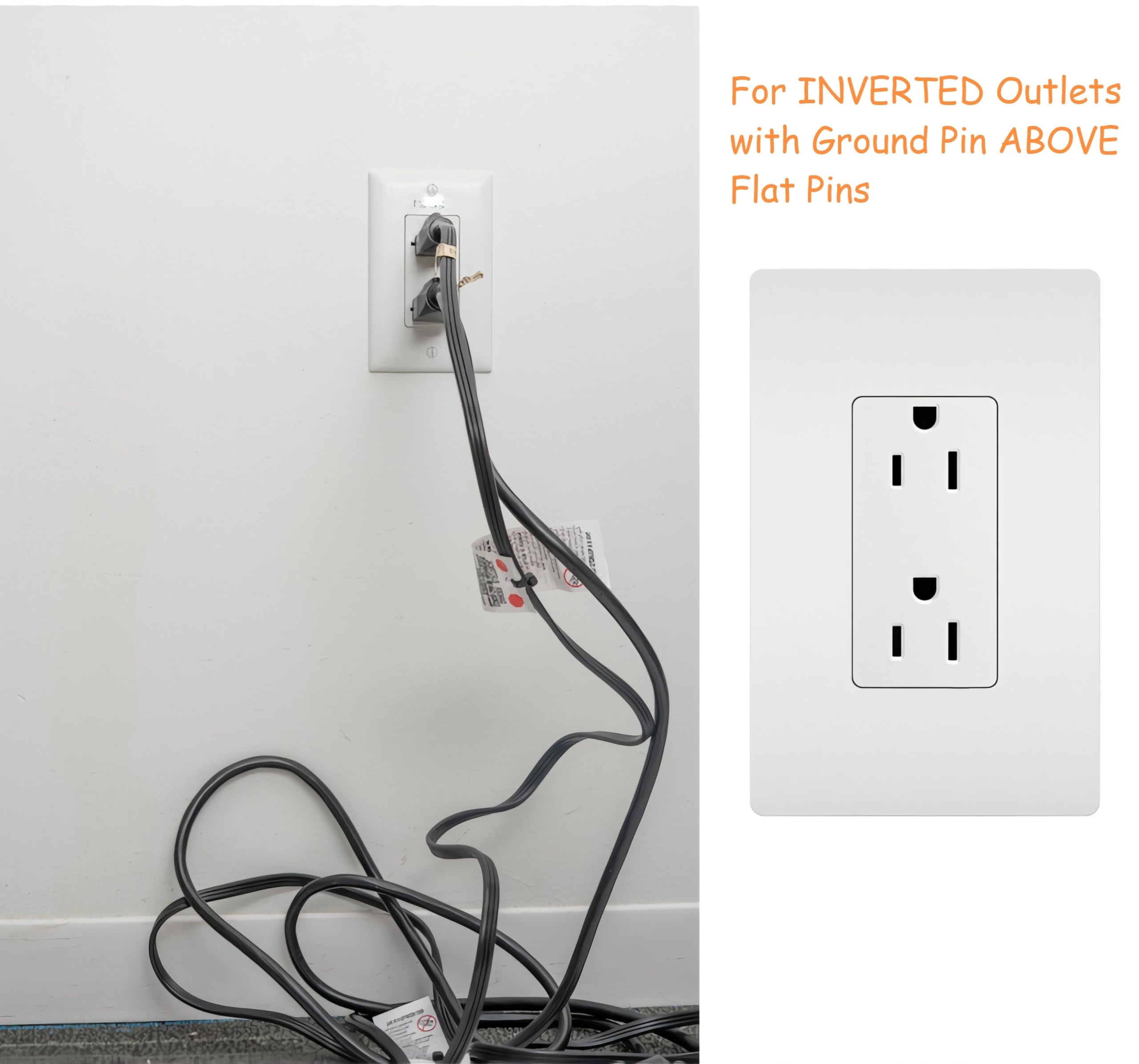 Sleek Socket Child & Pet Protector Inverted Outlet Concealer 8ft Extension Cord with Multiple Outlets
