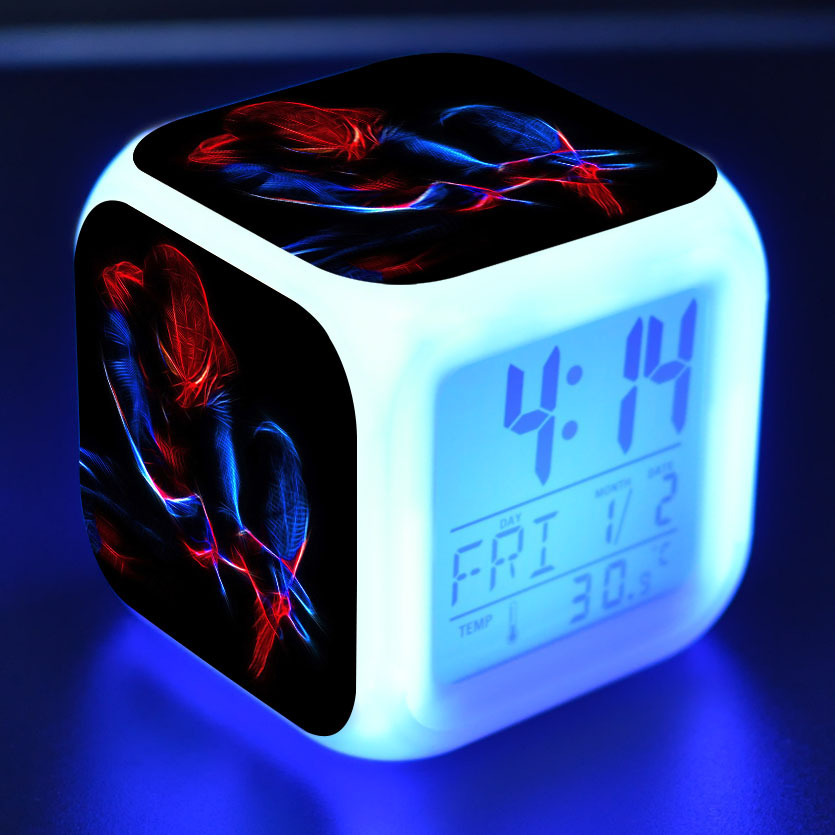 Rush Spider Man alarm clock 7color LED square clock digital alarm