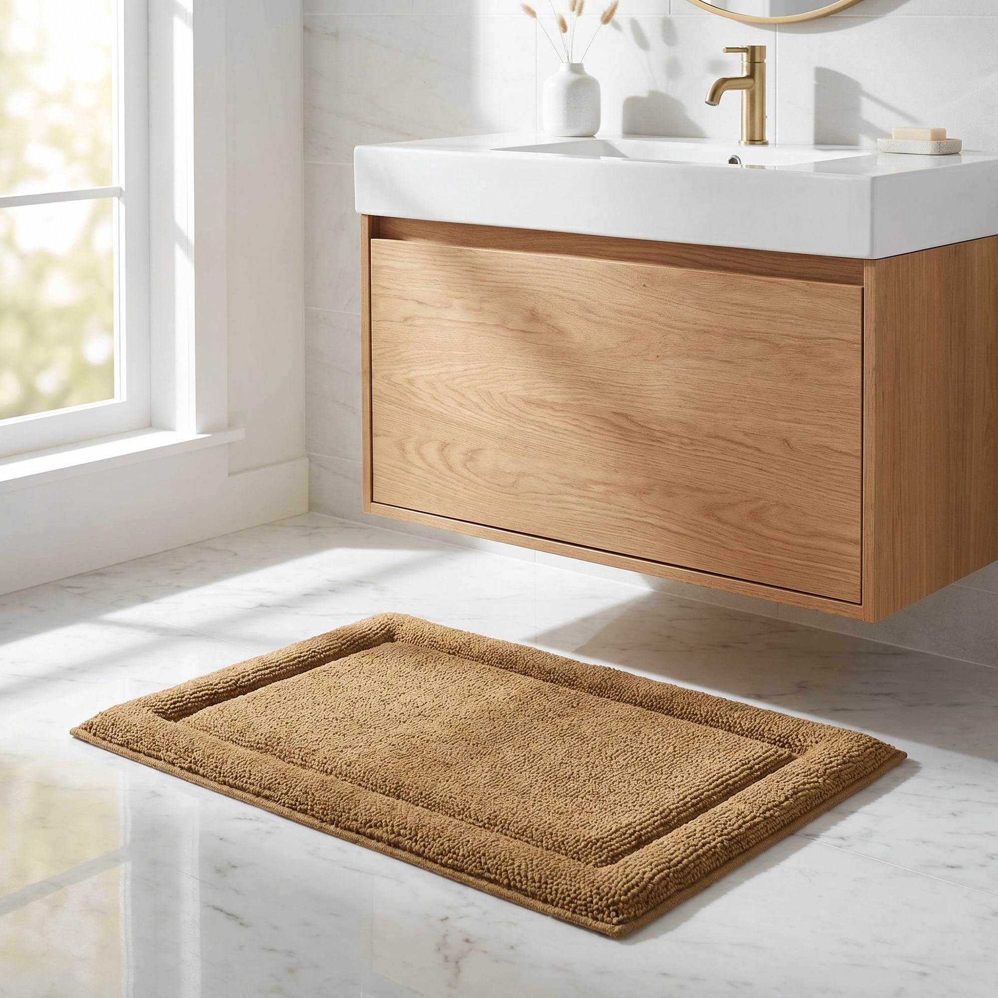 Unique Bargains Ultra Soft Shaggy Bath Mat Super Absorbent Non Slip Mat Khaki 24" x 17"