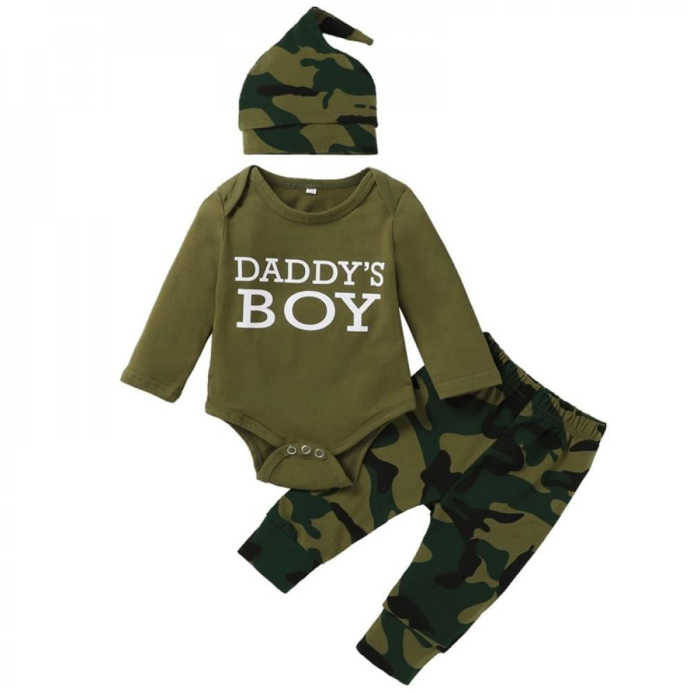 Jurebecia Toddler Newborn Baby Boy Clothes Long Sleeve Letter Print Romper+Long Pants+Hat 3PCS Outfits Set
