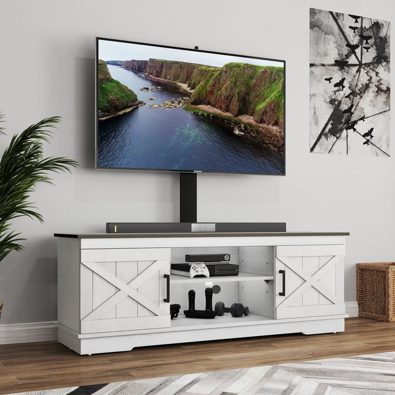 Uforic Farmhouse TV Stand with Mount for 60/65/70 inch TVs, Entertainment Center, Height Adjustable, Rustic Oak