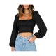 thumbnail image 1 of Sunloudy Blusas cortas con busto fruncido para mujer, manga larga de farol, cuello cuadrado, camisetas ajustadas Sunloudy  S M L XL, 1 of 9