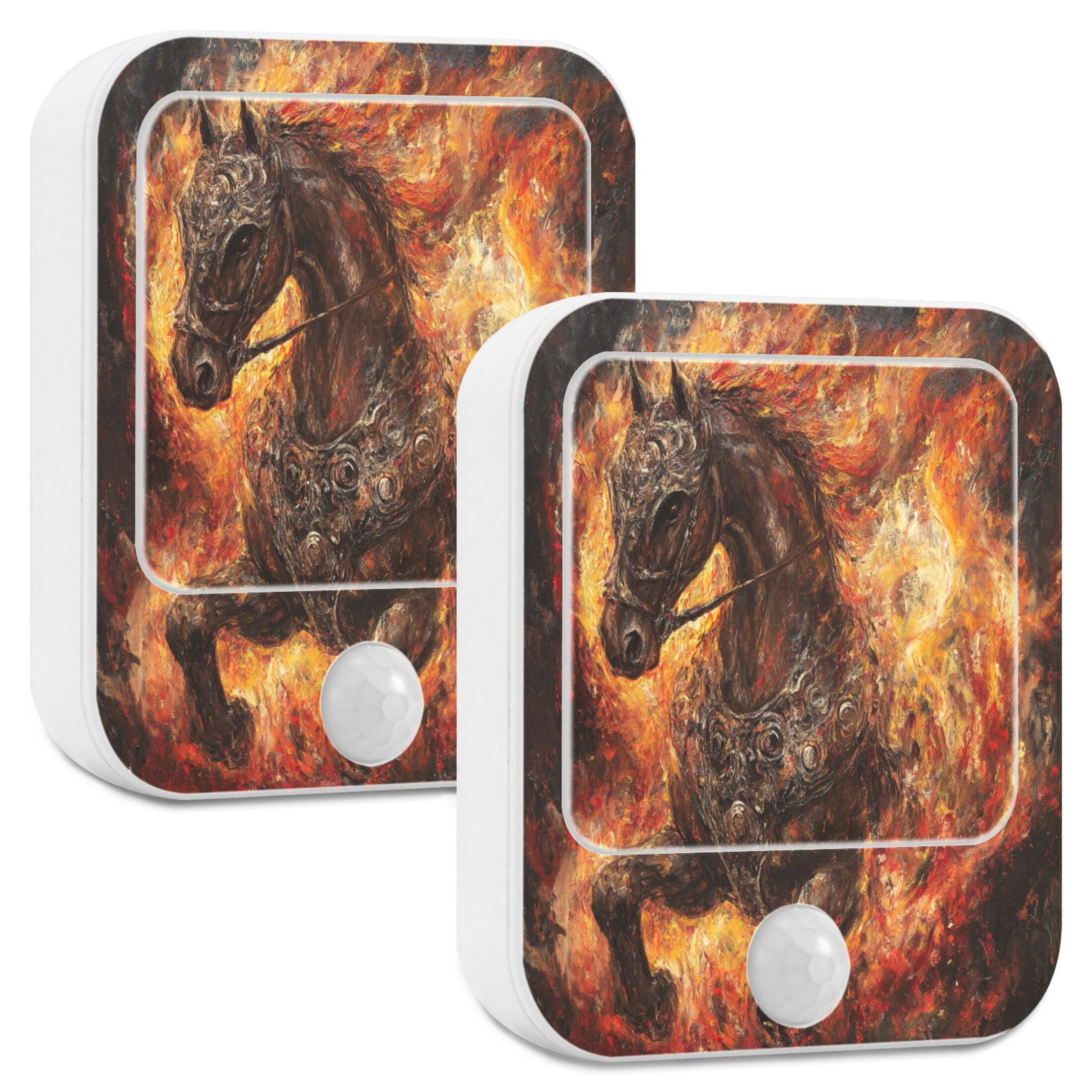 WOBOGO Fiery Warrior Horse Night Light Lamp with Smart Sensor Dusk to Dawn Sensor 0.6W Plug-in 2-Pack